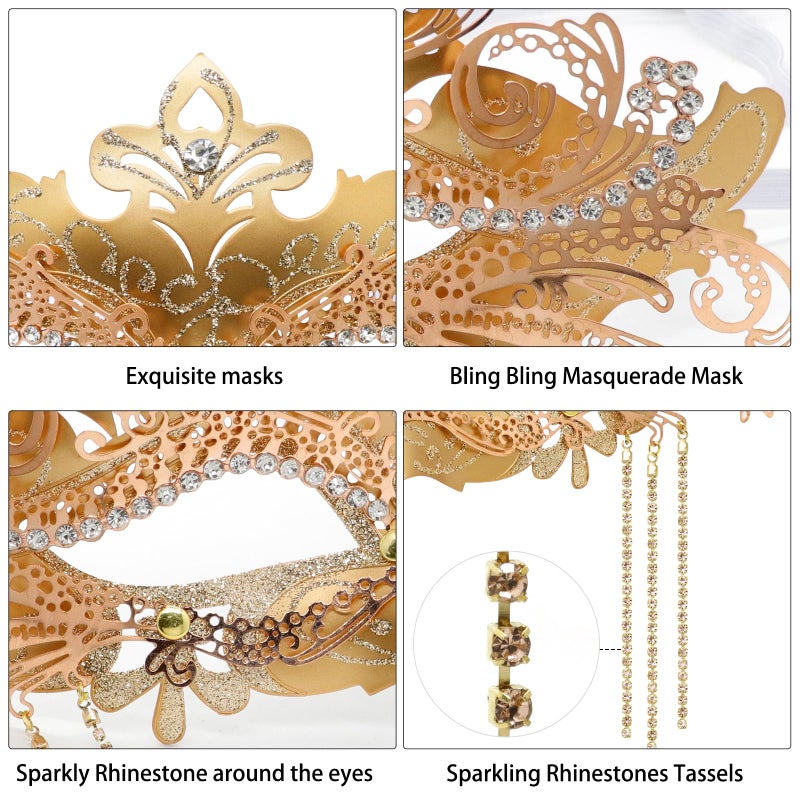 Coddsmz Women Masquerade Mask with Rhinestone Chains Venetian Mask Mardi Gras Decoration for Carnival Party Costume Masks - Image 4