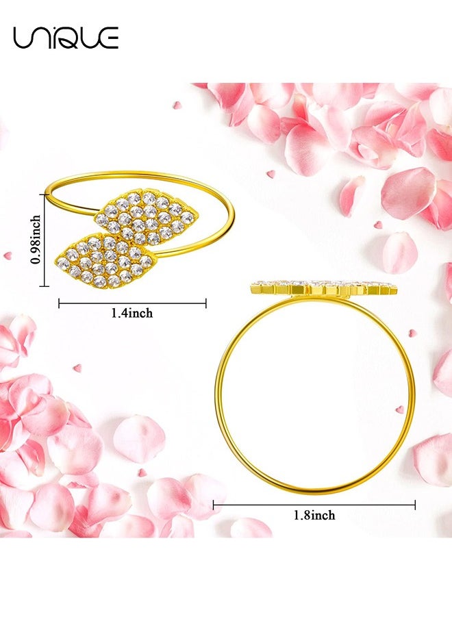 Napkin Rings Set of 10, Gold Metal Leaves Napkin Holders Rhinestone Napkin Buckle for  Wedding Party Celebrate Festival Dinner Table Decoration (Leaf-Gold)