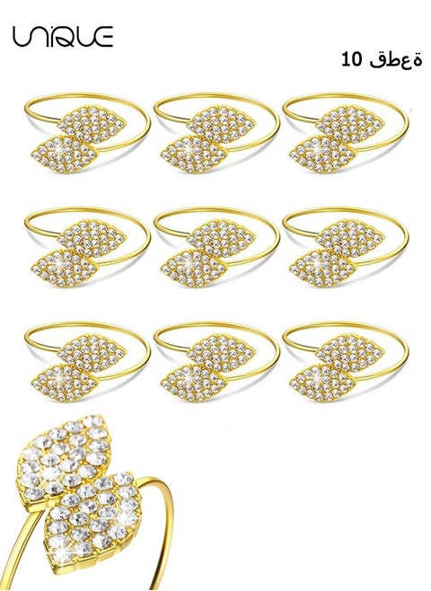 Napkin Rings Set of 10, Gold Metal Leaves Napkin Holders Rhinestone Napkin Buckle for  Wedding Party Celebrate Festival Dinner Table Decoration (Leaf-Gold)