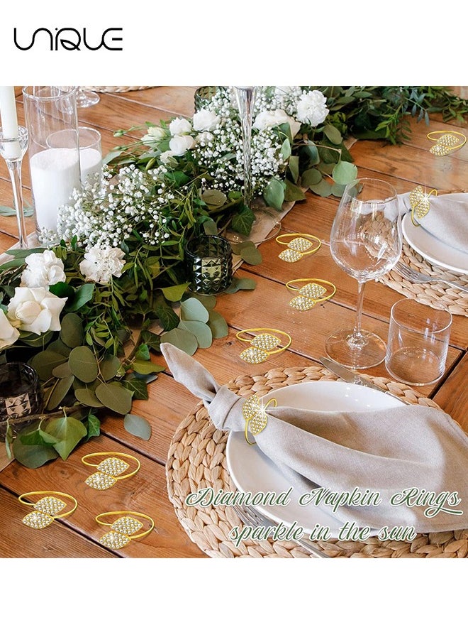Napkin Rings Set of 10, Gold Metal Leaves Napkin Holders Rhinestone Napkin Buckle for  Wedding Party Celebrate Festival Dinner Table Decoration (Leaf-Gold)