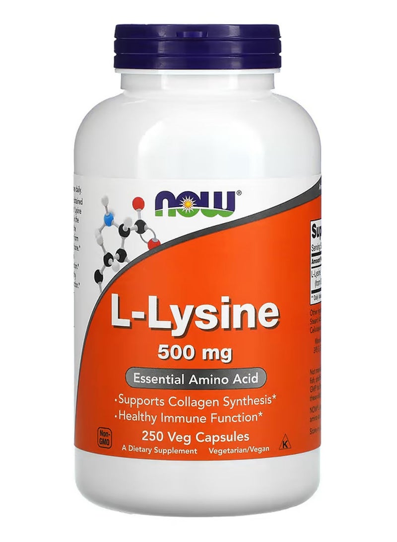 now L-Lysine, 500 mg, 250 Veg Capsules - Image 1