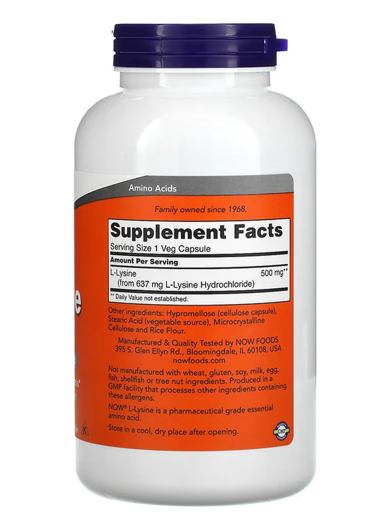 now L-Lysine, 500 mg, 250 Veg Capsules - Image 2