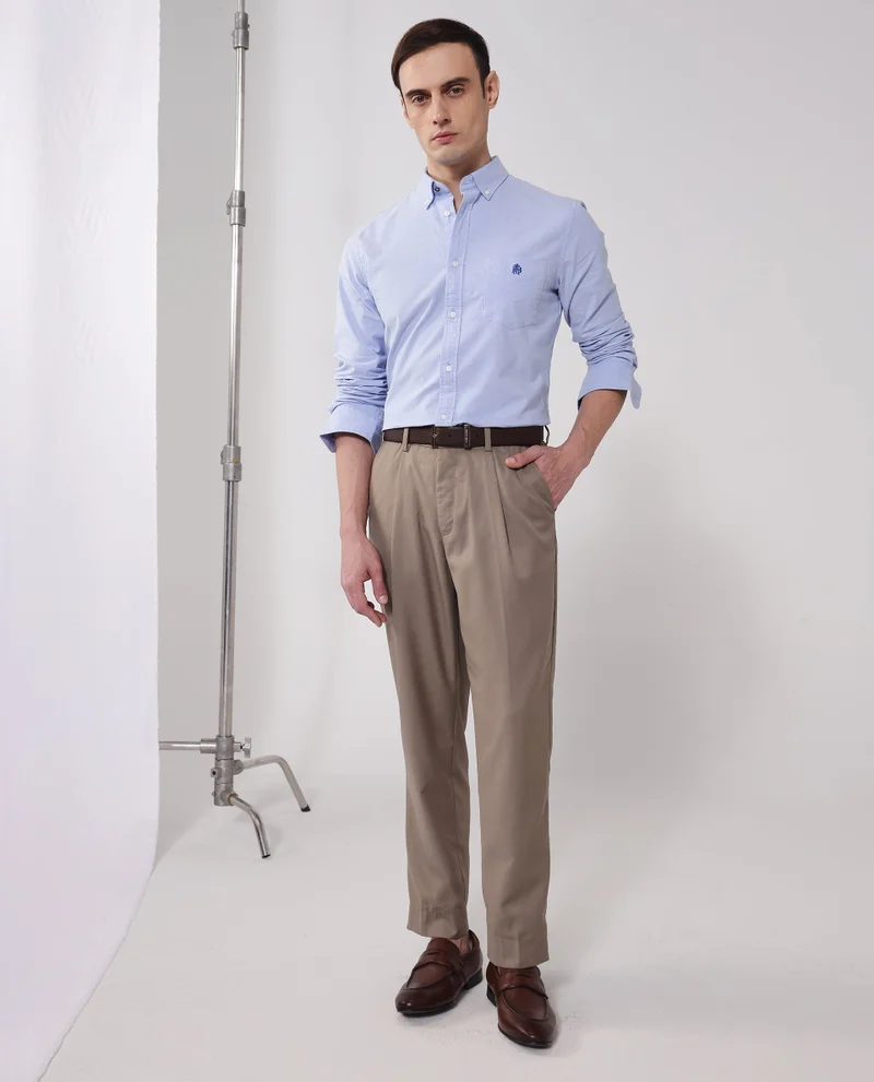 Rare Rabbit Men's Button-Down Plain Formal Shirt With Embroidered Logo