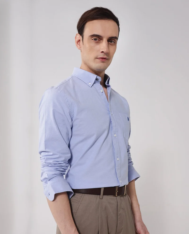 Rare Rabbit Men's Button-Down Plain Formal Shirt With Embroidered Logo