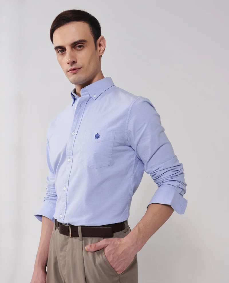 Rare Rabbit Men's Button-Down Plain Formal Shirt With Embroidered Logo