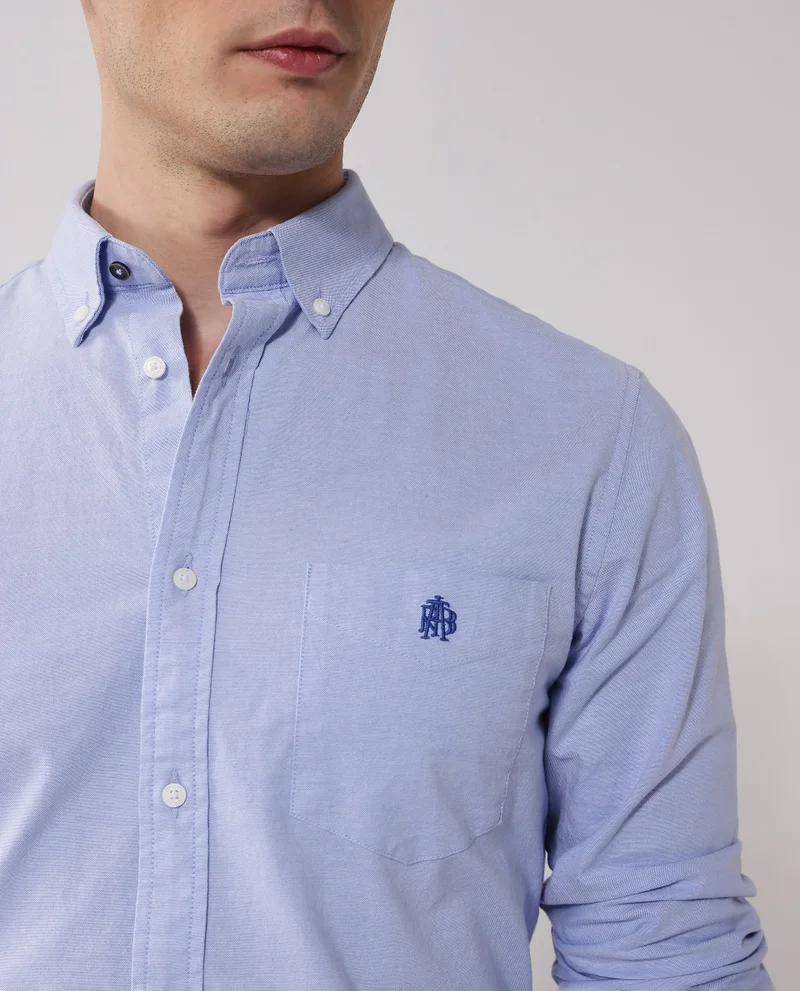 Rare Rabbit Men's Button-Down Plain Formal Shirt With Embroidered Logo
