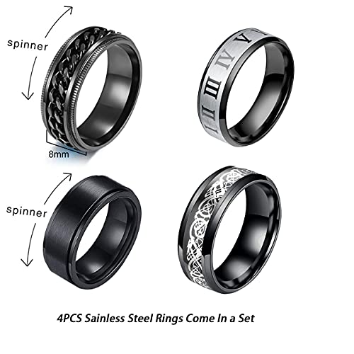 yfstyle 4PCS Stainless Steel Rings for Men Wedding Ring Cool Simple Band Rings for Men Black Plated Matte Finish Stackable Bands Rings Size 6-12-black set-10 - Image 2