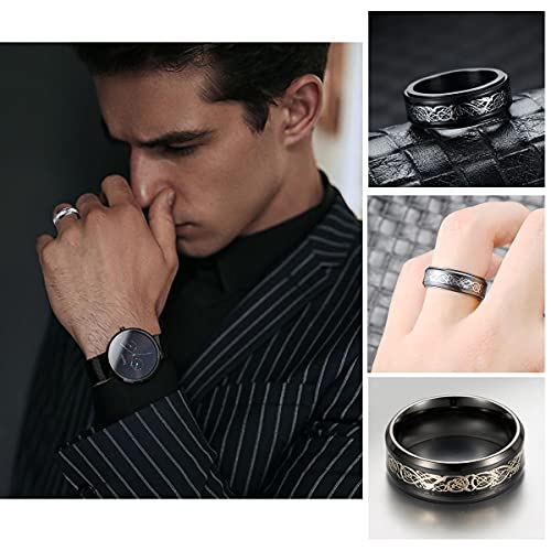 yfstyle 4PCS Stainless Steel Rings for Men Wedding Ring Cool Simple Band Rings for Men Black Plated Matte Finish Stackable Bands Rings Size 6-12-black set-10 - Image 3