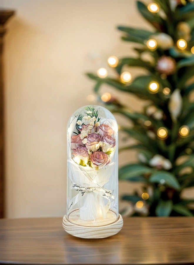 Soap Flowers Gifts For Her Mom Women Preserved Forever Flowers Bouquet With Plum jam Roses In Acrylic Dome，21*11.5*11.5cm  - Image 2