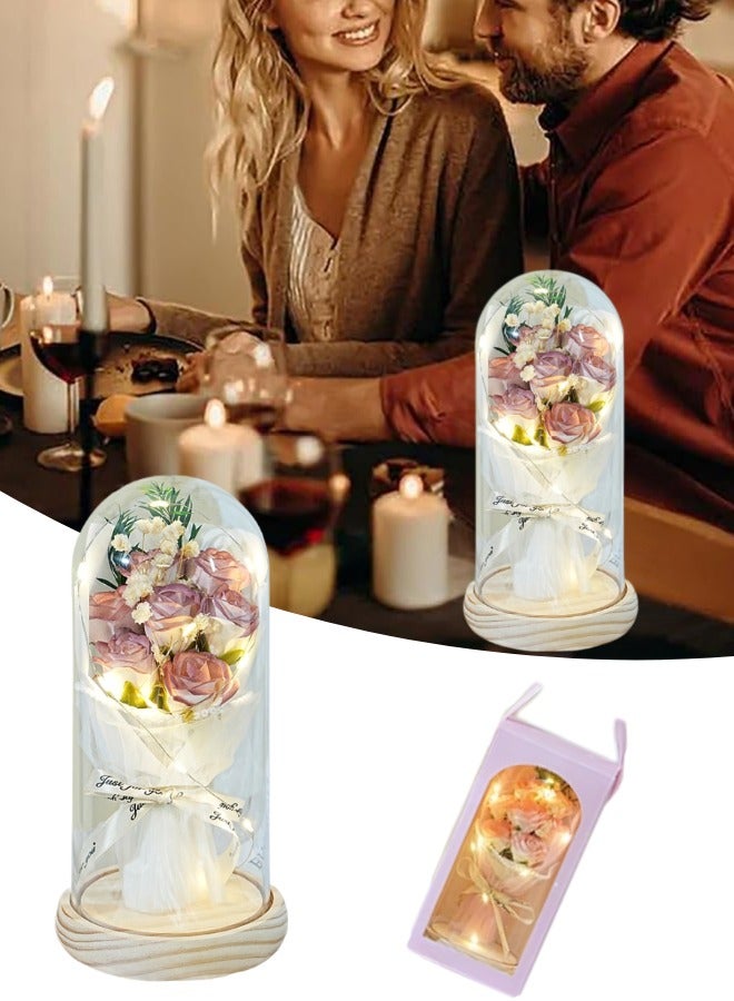 زهور الصابون هدايا لأمها نساء محفوظة إلى الأبد الزهور باقة مع مربى البرقوق الورود في قبة الأكريليك، 21*11.5*11.5 سم - Image 1