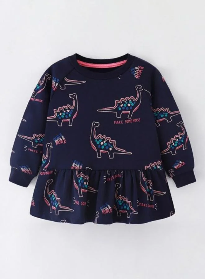 يونيكي Navy Blue Printed Long Sleeve Crew Neck T-Shirt