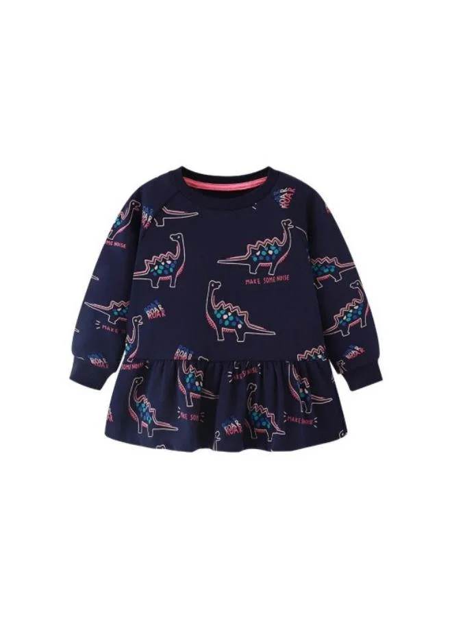 يونيكي Navy Blue Printed Long Sleeve Crew Neck T-Shirt