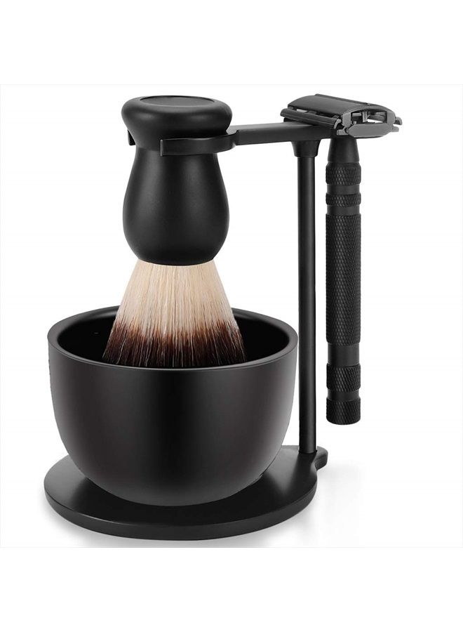 SANWA Amazing Men's Wet Shaving Kit - Mysterious Black Shaving & Grooming Sets - Deluxe Heavyweight Shaving Brush Razor Stand with Stainless Steel Soap Bowl and Friendly Brush - Image 5
