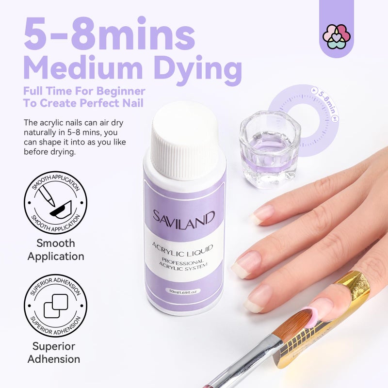 Saviland Professional Acrylic Liquid Monomer Set - (100ML, Pack of 2), Non-Yellowing, Medium Time Drying Liquid Monomer - Monomer for Extension & Carving - Image 3