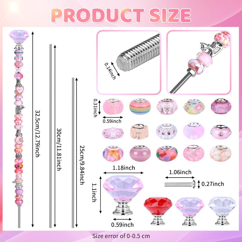 AIPRIDY DIY Fairy Wand Garden Beads Stakes Wands Kit,Multiple Color Scheme European Beads Crystal Diamond Tops and 12 or 10 Inch Threaded Rods,Stainless Steel Stakes with Diamond Toppe(Pink+Rose+Red+White) - Image 2