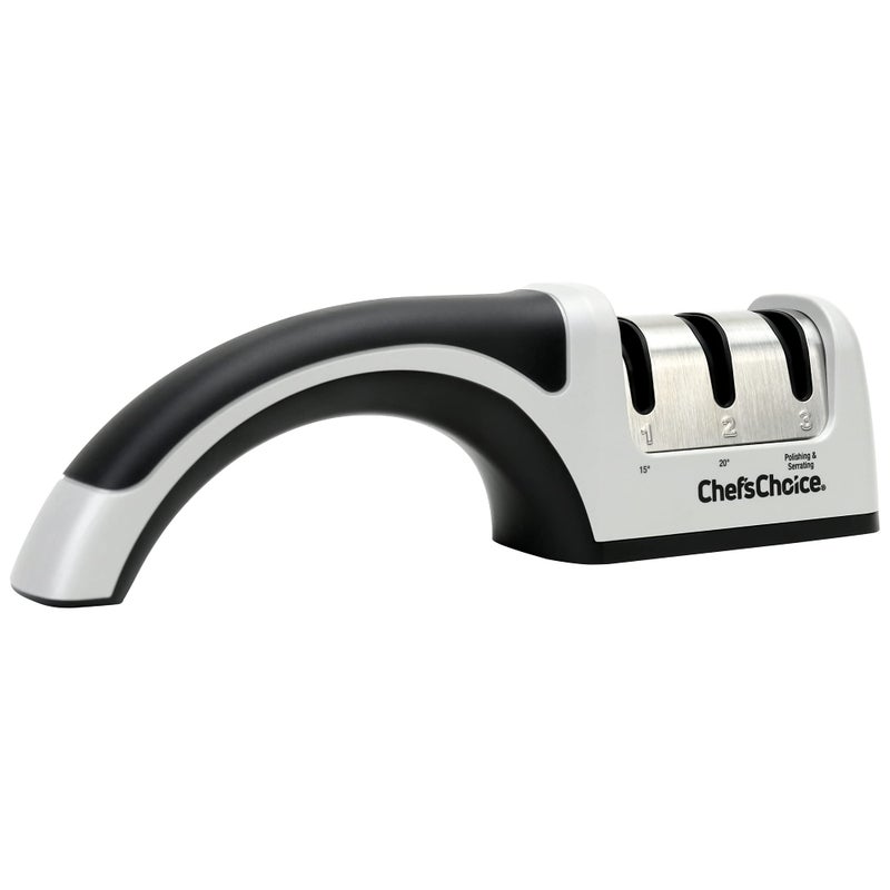 ChefsChoice Manual Knife Sharpeners for 15 and 20Degree StraightEdge and Serrated Knives with Diamond Abrasives Precise Angle Control  Compact Footprint 2Stage Gray