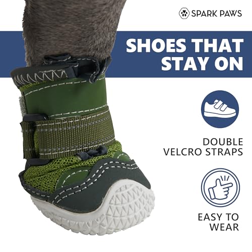 Spark Paws Dog Shoes for Large Small Medium Dogs Breathable Dog Booties for Hiking, Summer Hot Pavement Paw Protectors for Non Slip Rubber Dog Boots for Outdoor (Green, B) - Image 3