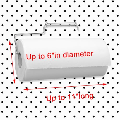 Blulu 2 Pack Pegboard Paper Towel Holder Pegboard Hooks Organization Accessory for Workshop Garage Kitchen Laundry Room Bathroom(Silver) - Image 3
