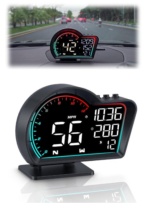 HUD Digital Speedometer for Car Universal Heads Up Display Oversize Screen Large LCD MPH Speed Fatigued Diving Alert Over Alarm Compass All Vehicle