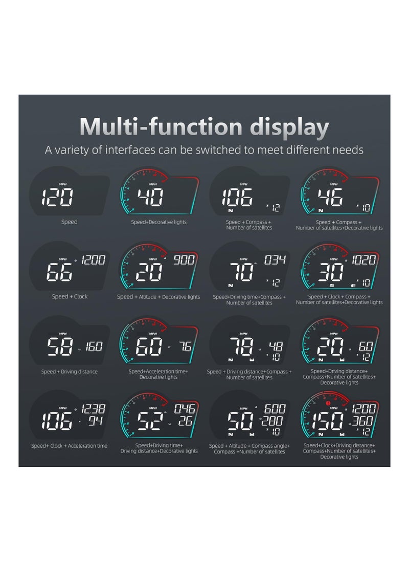 HUD Digital Speedometer for Car Universal Heads Up Display Oversize Screen Large LCD MPH Speed Fatigued Diving Alert Over Alarm Compass All Vehicle