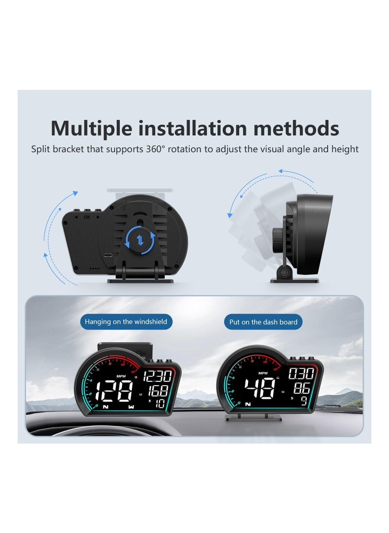 HUD Digital Speedometer for Car Universal Heads Up Display Oversize Screen Large LCD MPH Speed Fatigued Diving Alert Over Alarm Compass All Vehicle