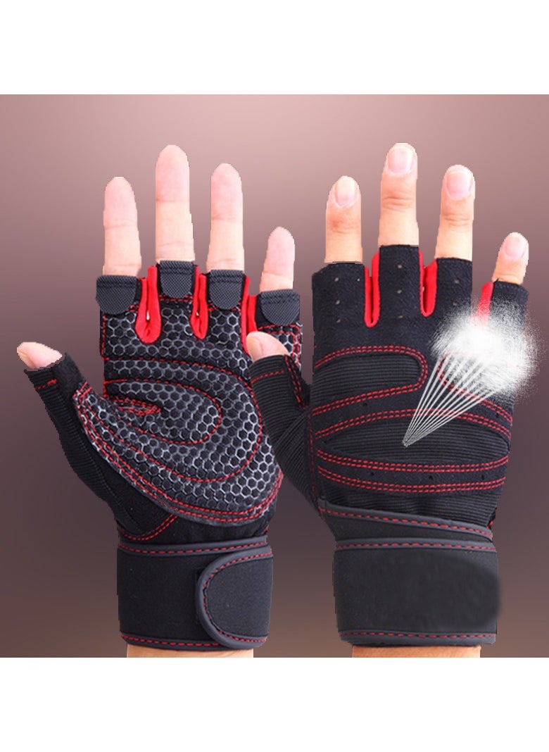 VIUAUAX Fitness gloves men and women protective non-slip wrist guard barbell cycling sports equipment half-finger gloves.Workout Gloves with Wrist Support Anti-Slip Silica Gel Grip Adjustable Velcro Strap Weightlifting Gloves For Cross Fit Fitness Cycling .  - Image 3