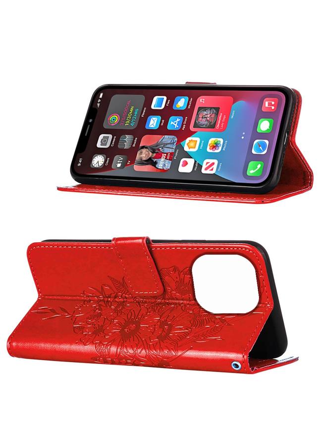 S-TOP Case For iPhone 14 Pro Embossed Butterfly Leather Phone Case - Image 4