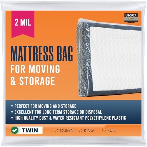 Utopia Home Twin Size Mattress Cover for Moving, 2 Mil Thick Plastic Mattress Bag for Disposal, Mattress Encasement Fits Mattresses up to 14 Inches, Mattress Bags for Moving - Image 1