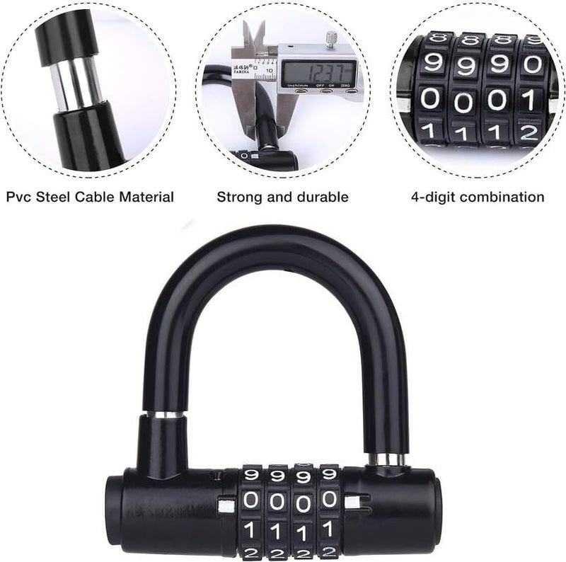 GNOLY Bike Wheel Security U-Lock – 4-Digit Resettable Combination D-Lock for Bicycle Front or Rear Wheel – Anti-Theft Device with Protective Rubberized Casing – Comes with Mount (1 Pcs) - Image 4