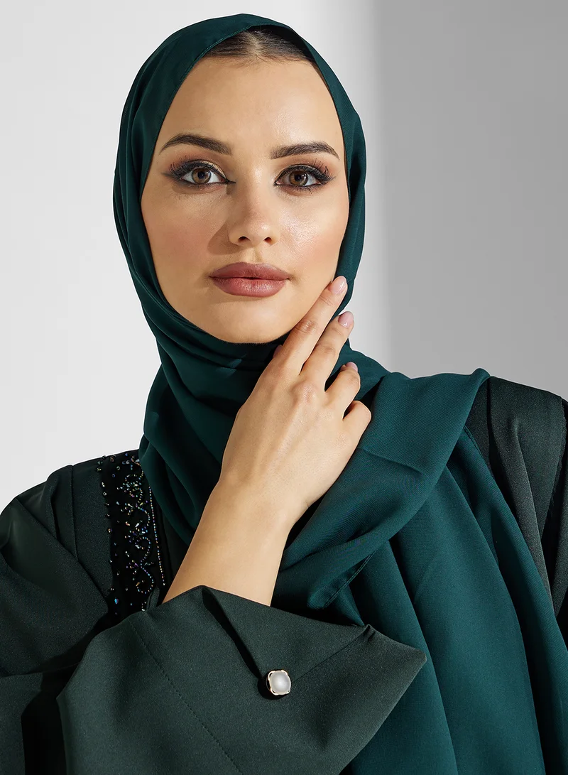 hayas closet V-Neck Embroidered Flared Sleeve Abaya