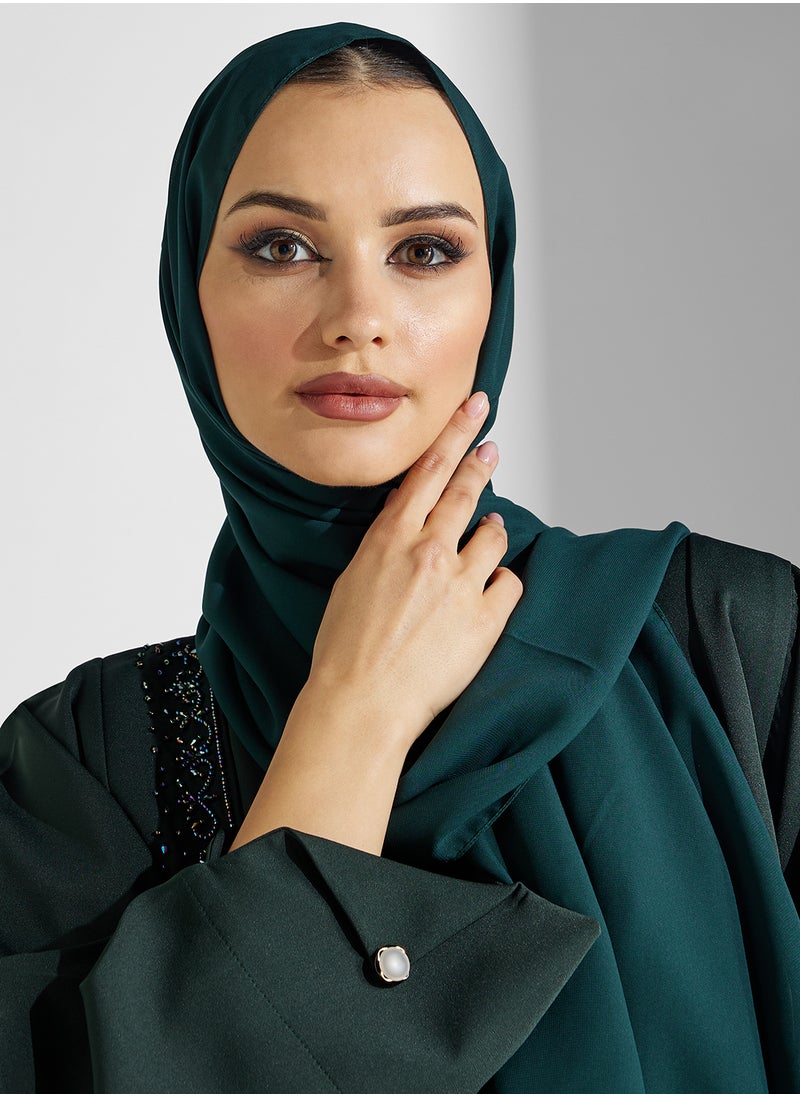 hayas closet - V-Neck Embroidered Flared Sleeve Abaya - Image 1