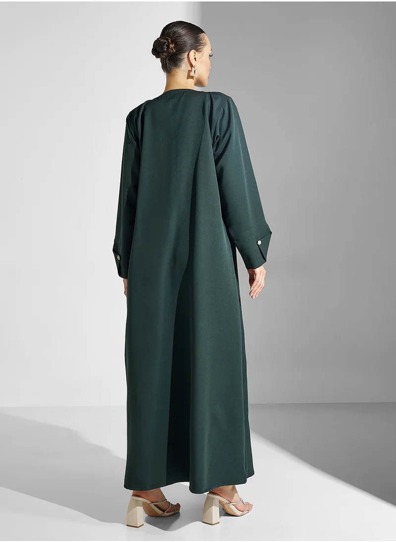 hayas closet V-Neck Embroidered Flared Sleeve Abaya