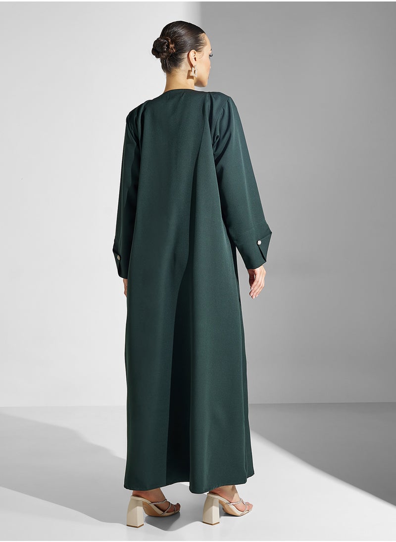 hayas closet - V-Neck Embroidered Flared Sleeve Abaya - Image 1