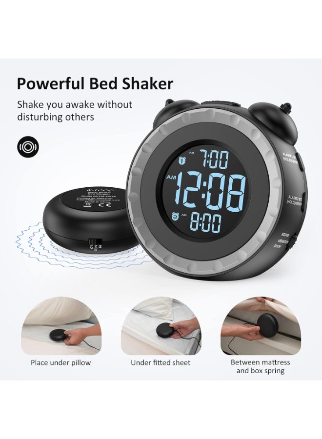 uscce Dual Alarm Clock with Adjustable Bed Vibration and Loudness - The Perfect Solution for Deep Sleepers and the Hearing Impaired - Image 1