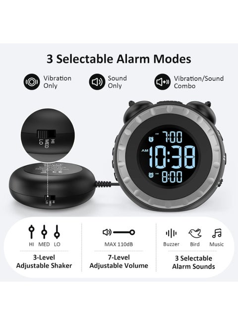 uscce Dual Alarm Clock with Adjustable Bed Vibration and Loudness - The  Perfect Solution for Deep Sleepers and the Hearing Impaired | Best Price  KSA