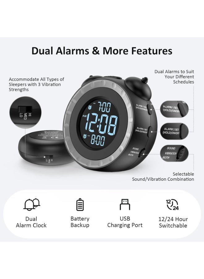 uscce Dual Alarm Clock with Adjustable Bed Vibration and Loudness - The Perfect Solution for Deep Sleepers and the Hearing Impaired - Image 4