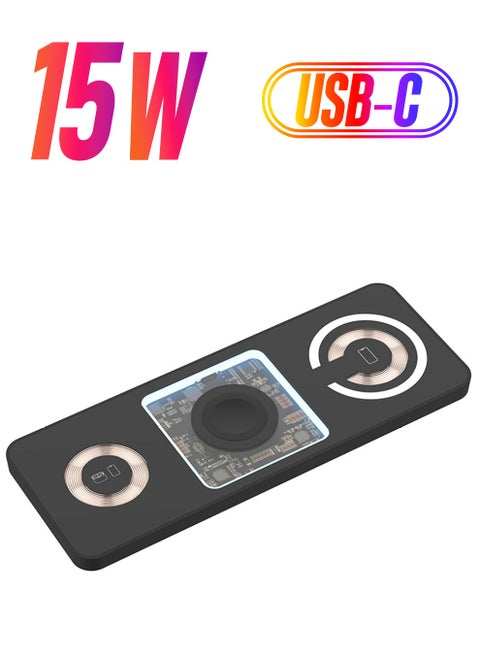 3 In 1 Wireless Fast Charging Station, Dock Magnetic Transparent See Through Coil Pcb Design Slim, Fit for Iphone, Airpods, Apple Watch, Compatible with Multi Device Androids Samsung