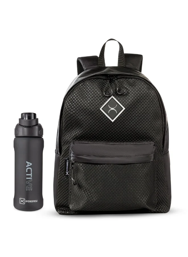 Hydrobrew Hydrobrew 17" Backpack w/ Sip Switch Tritan Water Bottle 1000ml | Laptop Backpack w/ Bottle – Black