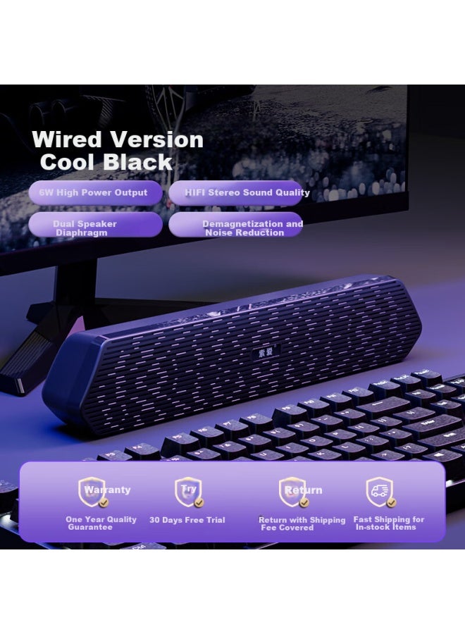 SOAIY A15 Long Strip Computer Speaker Home Multimedia Desktop Gaming Wired Small Speaker Subwoofer Cool Black Wired Version - Image 4