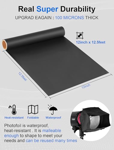 Selens Matte Cinefoil 12inch x 12.5feet Roll, Blcakfoil for Photograph Shaping Light & Masking Light Leaks - Image 4