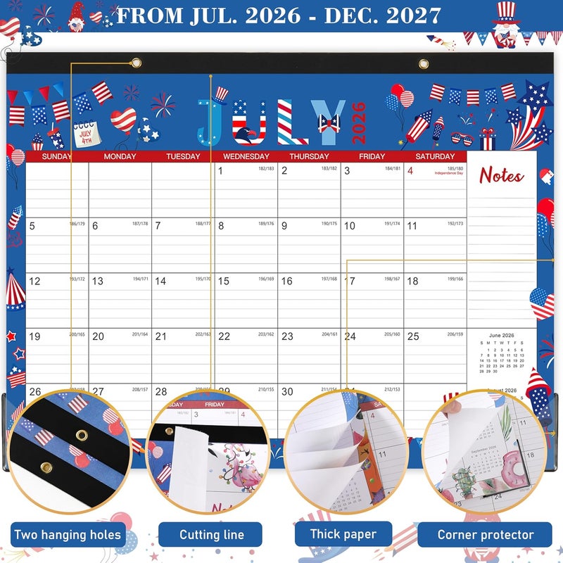 Coboll Desk Calendar 2026-2027 - Calendar 2026-2027, Jul. 2026 - Dec. 2027, 12" x 17", 18 Months Calendar with Large Blocks and Protector Corner, Grommets for Desk or Wall, Perfect Holiday, Office, Home Gift - Image 4