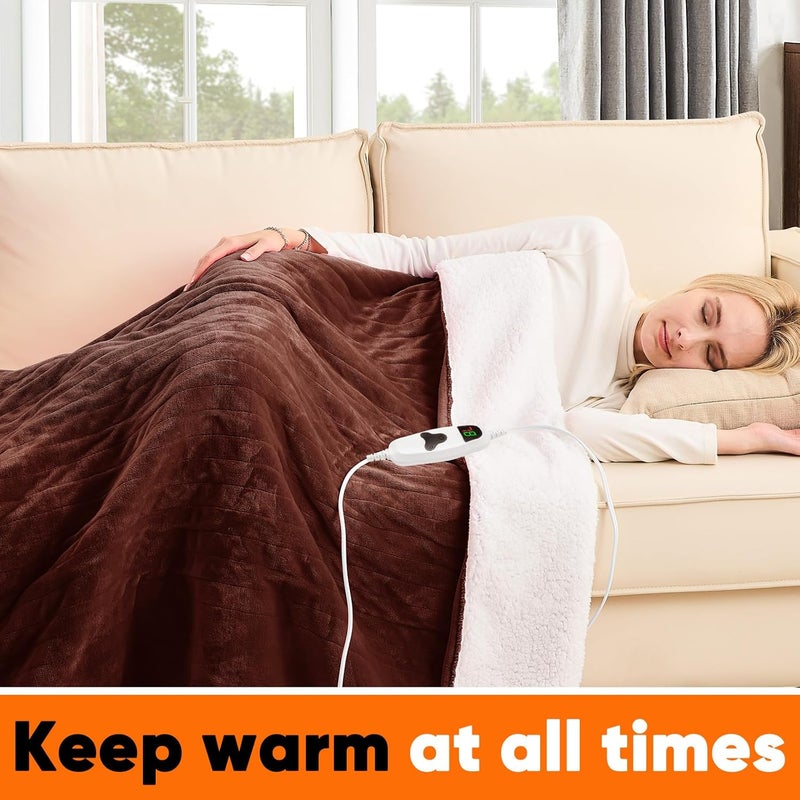 greenoak Heated Blanket Electric Twin 62"X84", Heating Blankets with 10 Levels 8 Hours Auto-Off, Soft Flannel Sherpa Fluffy House Warming Gifts for Grandma Seniors Mom,Mocha - Image 2