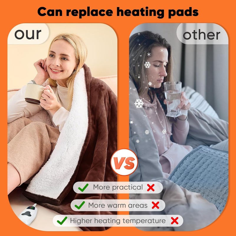 greenoak Heated Blanket Electric Twin 62"X84", Heating Blankets with 10 Levels 8 Hours Auto-Off, Soft Flannel Sherpa Fluffy House Warming Gifts for Grandma Seniors Mom,Mocha - Image 5