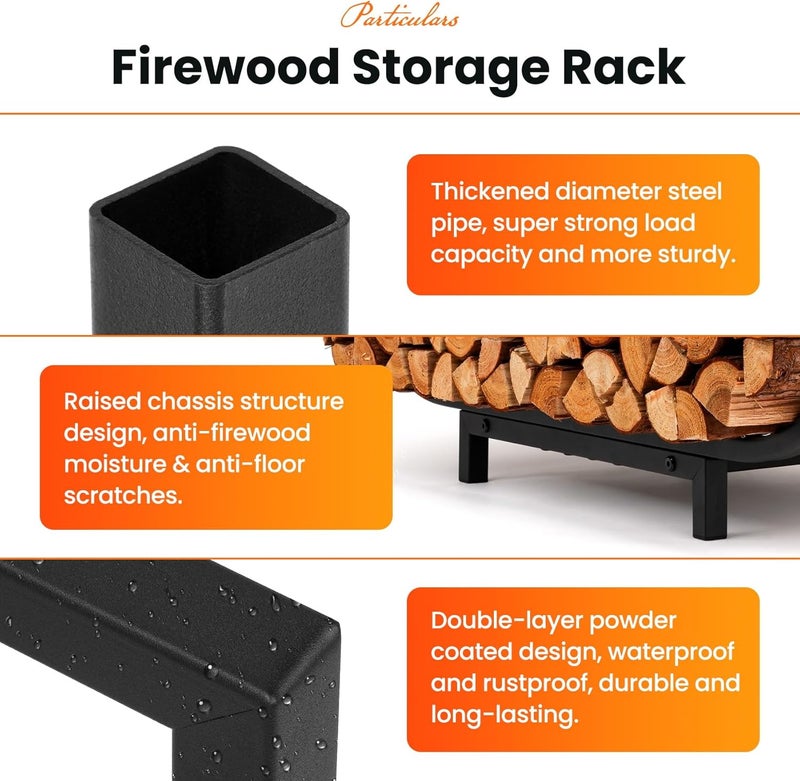 HIHADUUM 34in Firewood Rack Outdoor Indoor - Heavy Duty Firewood Holder Storage with 400lbs Load Capacity Durable Log Holder Keep Firewood Organized Space Saving - Image 3