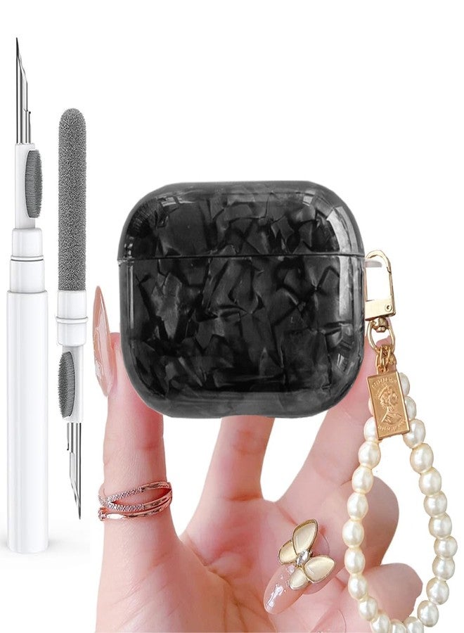Olytop for Cute Glitter Airpods Pro/Pro 2 Gen Case with Cleaner Pen, Shell Pattern iPod Pro 2nd/1st Generation Cover Protective Skin Girl Women with Luxury Pearl Keychain 2023/2022/2019 - Black - Image 1