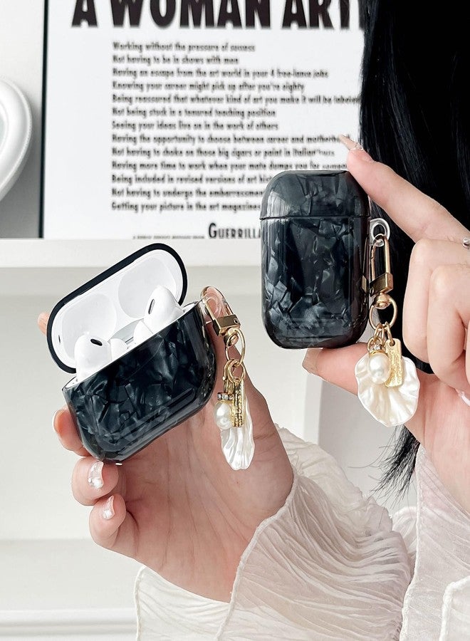 Olytop for Cute Glitter Airpods Pro/Pro 2 Gen Case with Cleaner Pen, Shell Pattern iPod Pro 2nd/1st Generation Cover Protective Skin Girl Women with Luxury Pearl Keychain 2023/2022/2019 - Black - Image 5