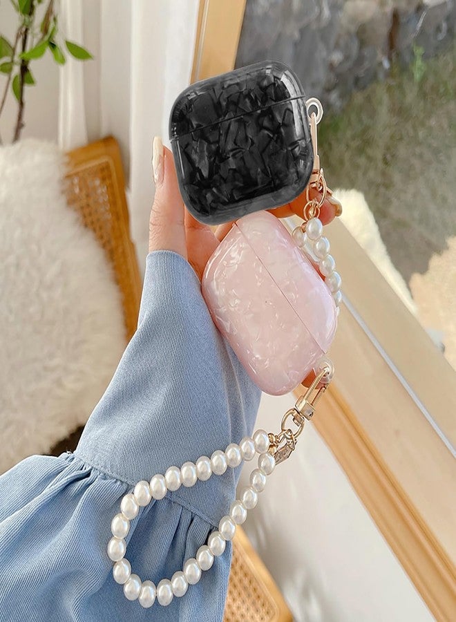 Olytop for Cute Glitter Airpods Pro/Pro 2 Gen Case with Cleaner Pen, Shell Pattern iPod Pro 2nd/1st Generation Cover Protective Skin Girl Women with Luxury Pearl Keychain 2023/2022/2019 - Black - Image 3