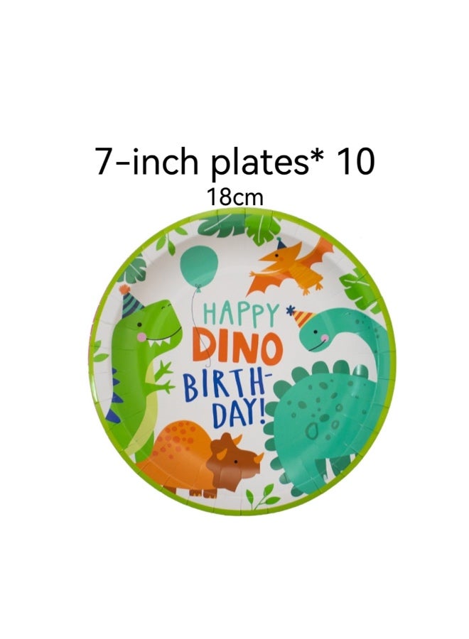 91 PCS Birthday Party Plates - Dinosaur Themed Party Decoration Set, suitable for children. Birthday party supplies include birthday tablecloths, triangular flags, plates, napkins, paper cups, knives and forks, spoons for parties, and baby showers - Image 2