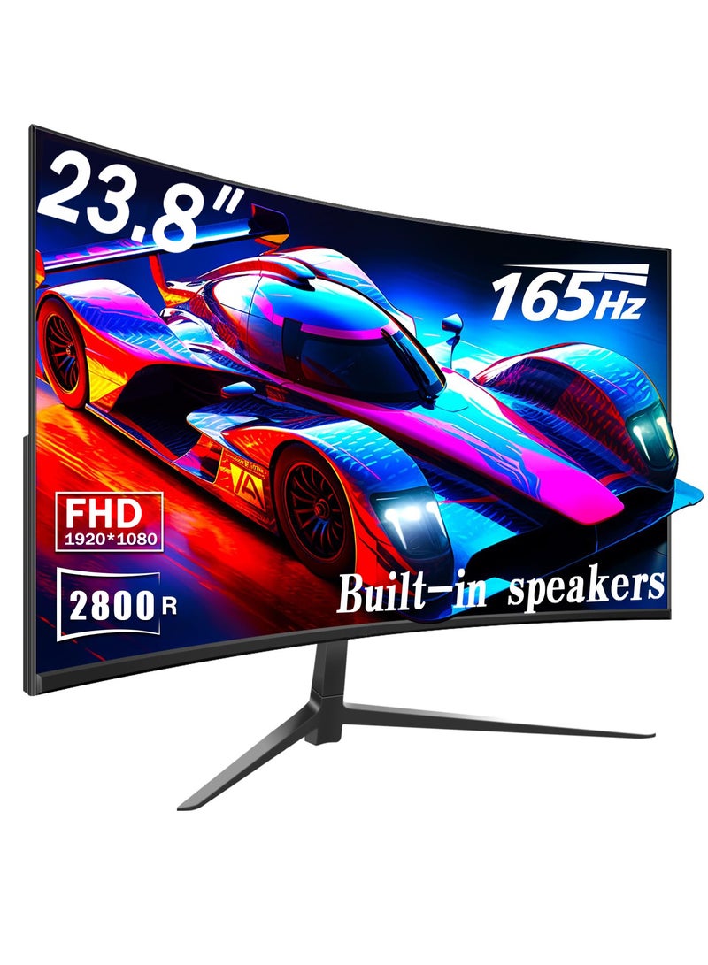 فلاشهوك شاشة ألعاب منحنية مقاس 23.8 بوصة بدقة 1080 بكسل وسرعة تصل إلى 165 هرتز و144 هرتز، ومنفذ DisplayPort HDMI ومكبرات صوت مدمجة، وشاشة تثبيت على الحائط متوافقة مع معايير VESA باللون الأسود - Image 1
