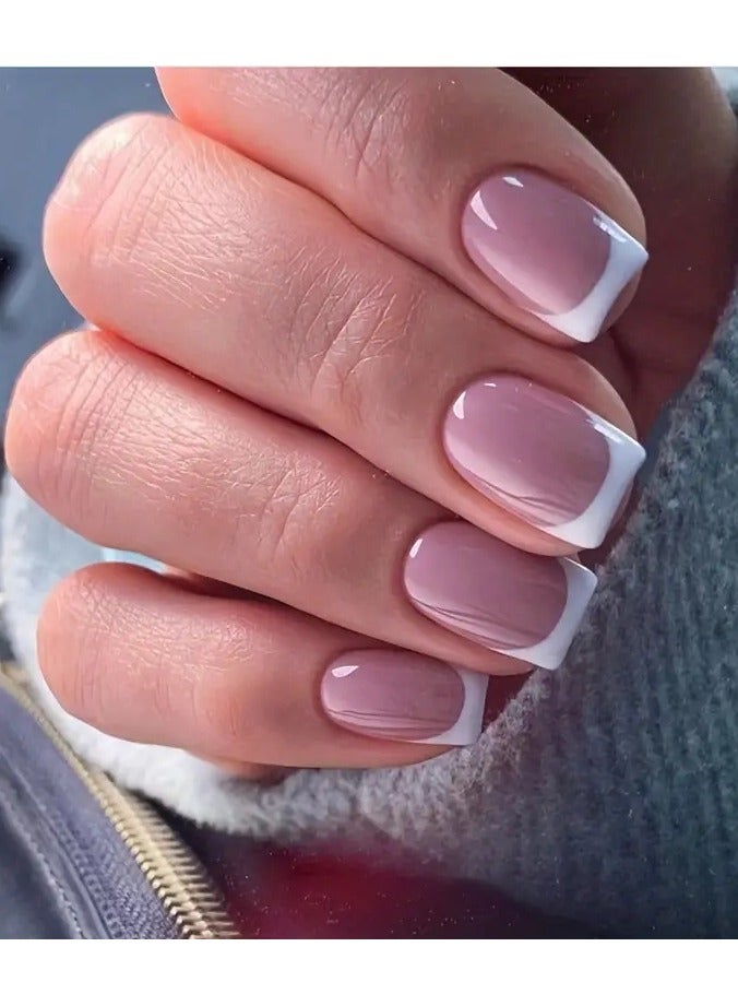 أوريتي 24 قطعة من أظافر الباليه الفرنسية ذات الحواف البيضاء - أظافر صناعية لاصقة للنساء والمراهقات مع لاصق لاصق ومبرد أظافر - أظافر قصيرة على شكل نعش لمظهر طبيعي - Image 1